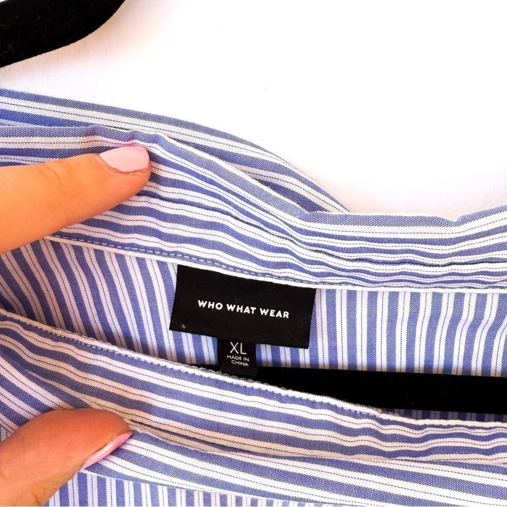 Who What Wear Blue White Striped Long Sleeve Boatneck Long Sleeve Shirt XL - Picture 4 of 8